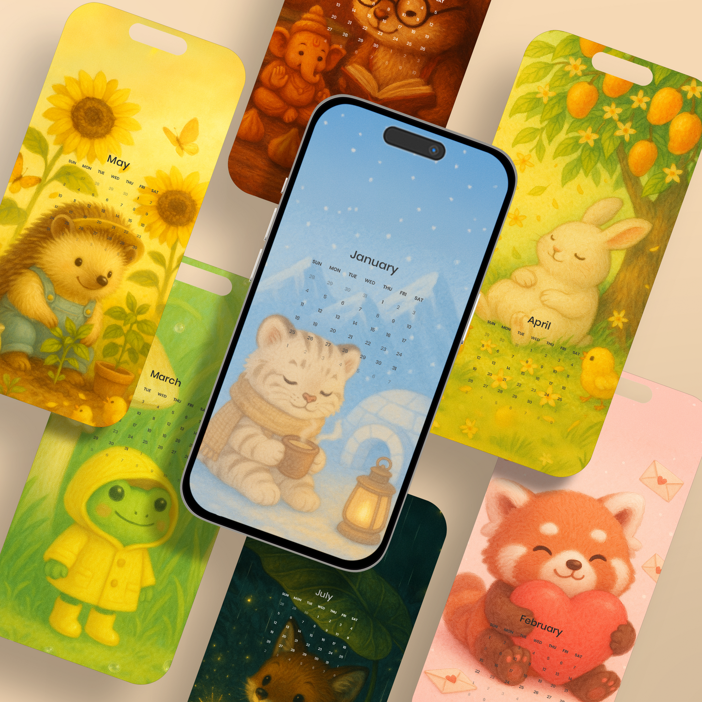Whimsical Illustration Calendar 2026 (Phone Wallpapers)
